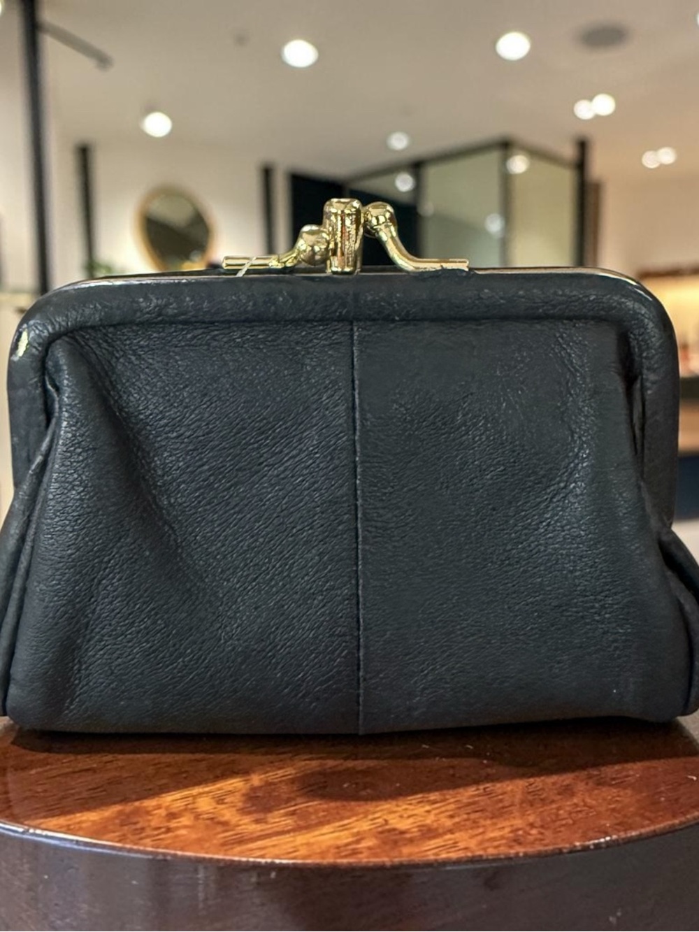 Blue free Leather Kiss-Lock Coin Purse with Gold Frame